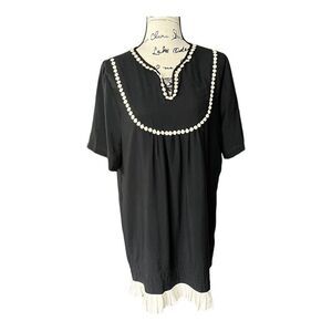RSVP Women's Sheath Dress with Pom Pom Trim in Black  size 14